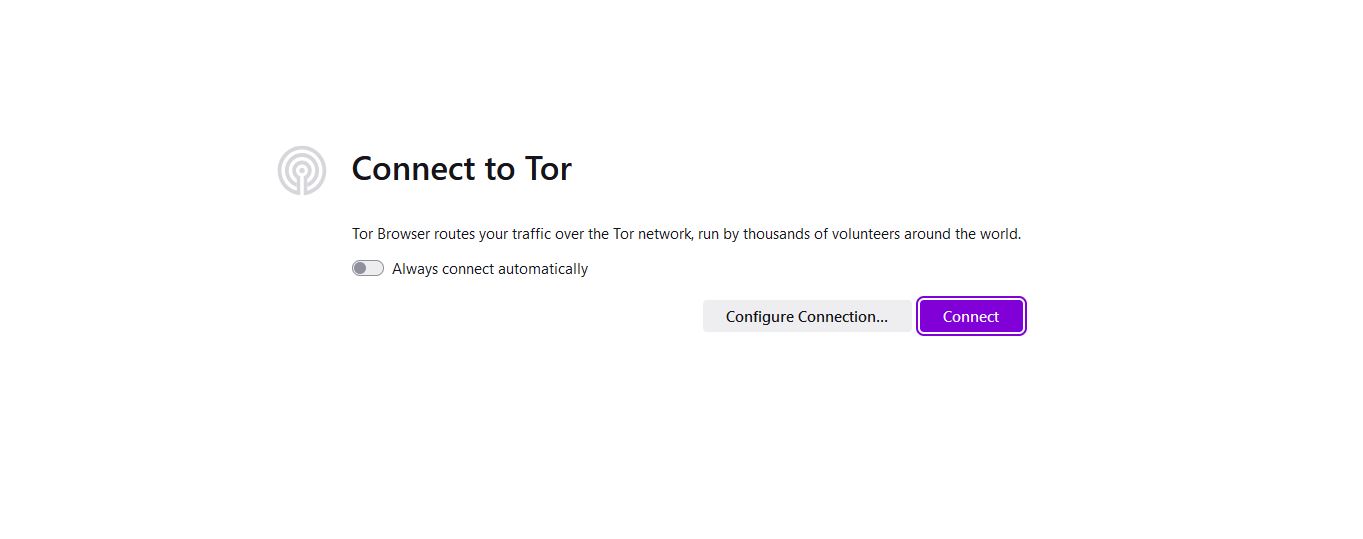 image of TOR Browser connect page