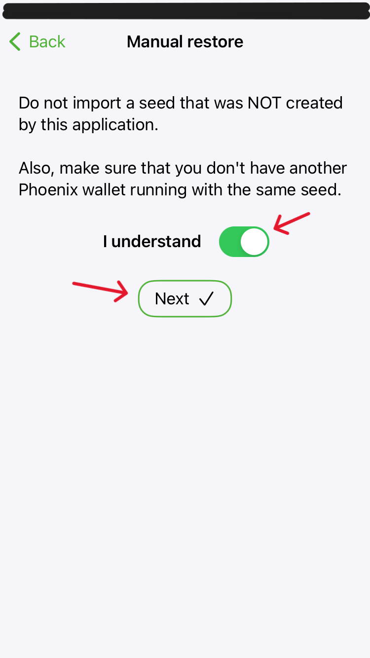 image of phoenix wallet recovery screen