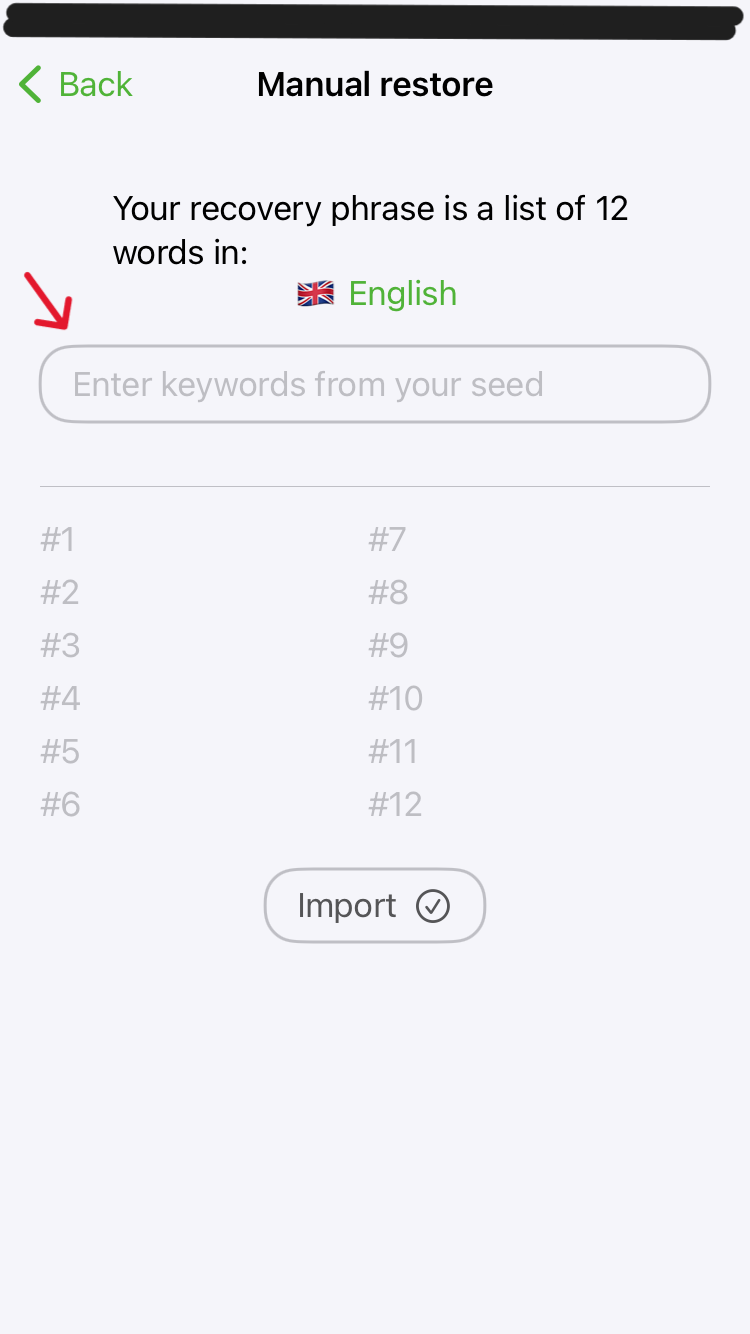 image of phoenix wallet recovery screen