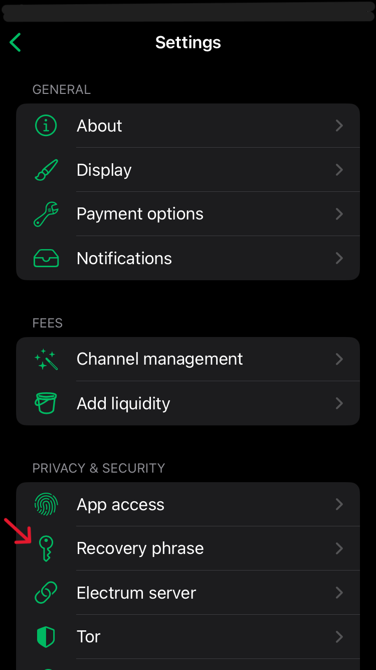 image of phoenix wallet settings screen