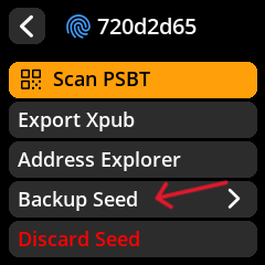 image of seedsigner main menu view