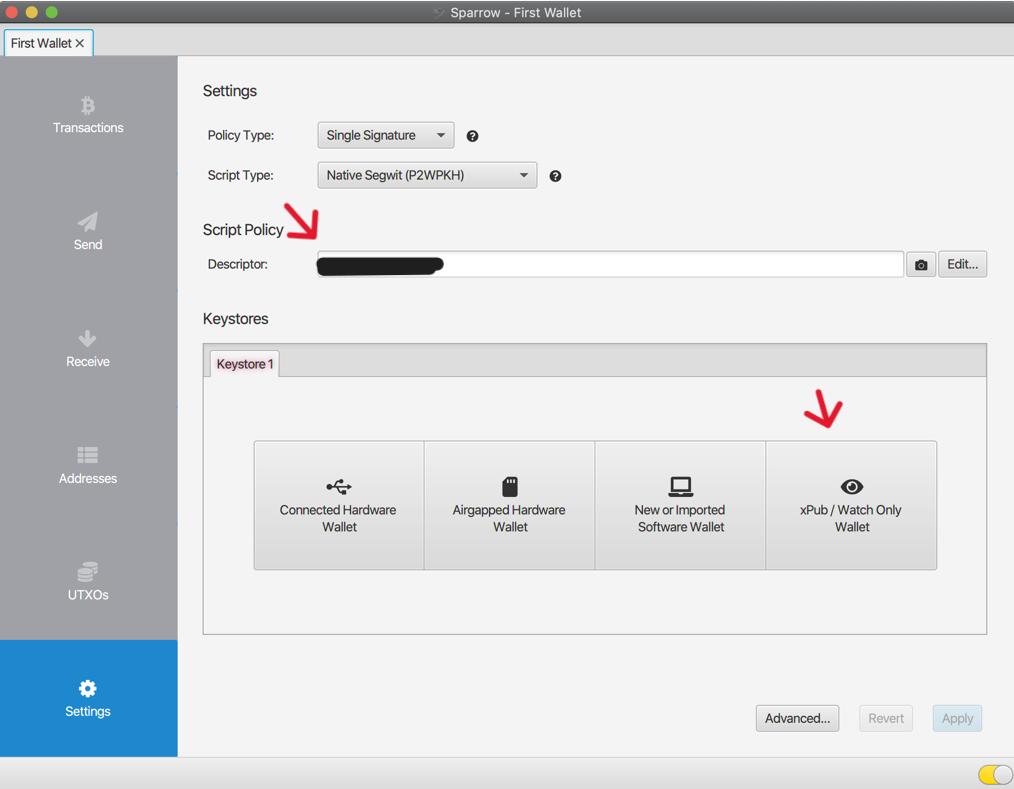 image of sparrow wallet creation screen