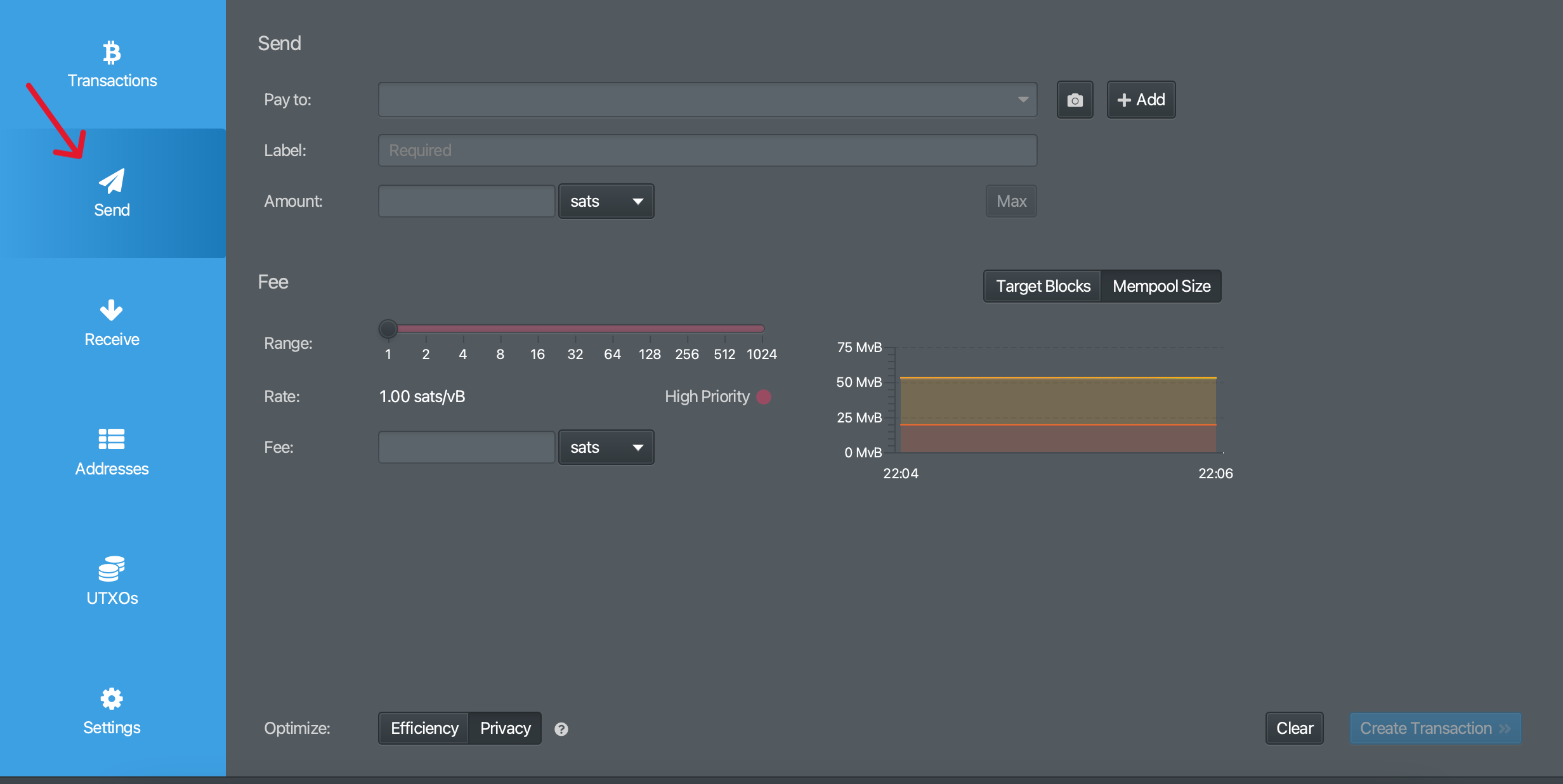 image of sparrow wallet send screen