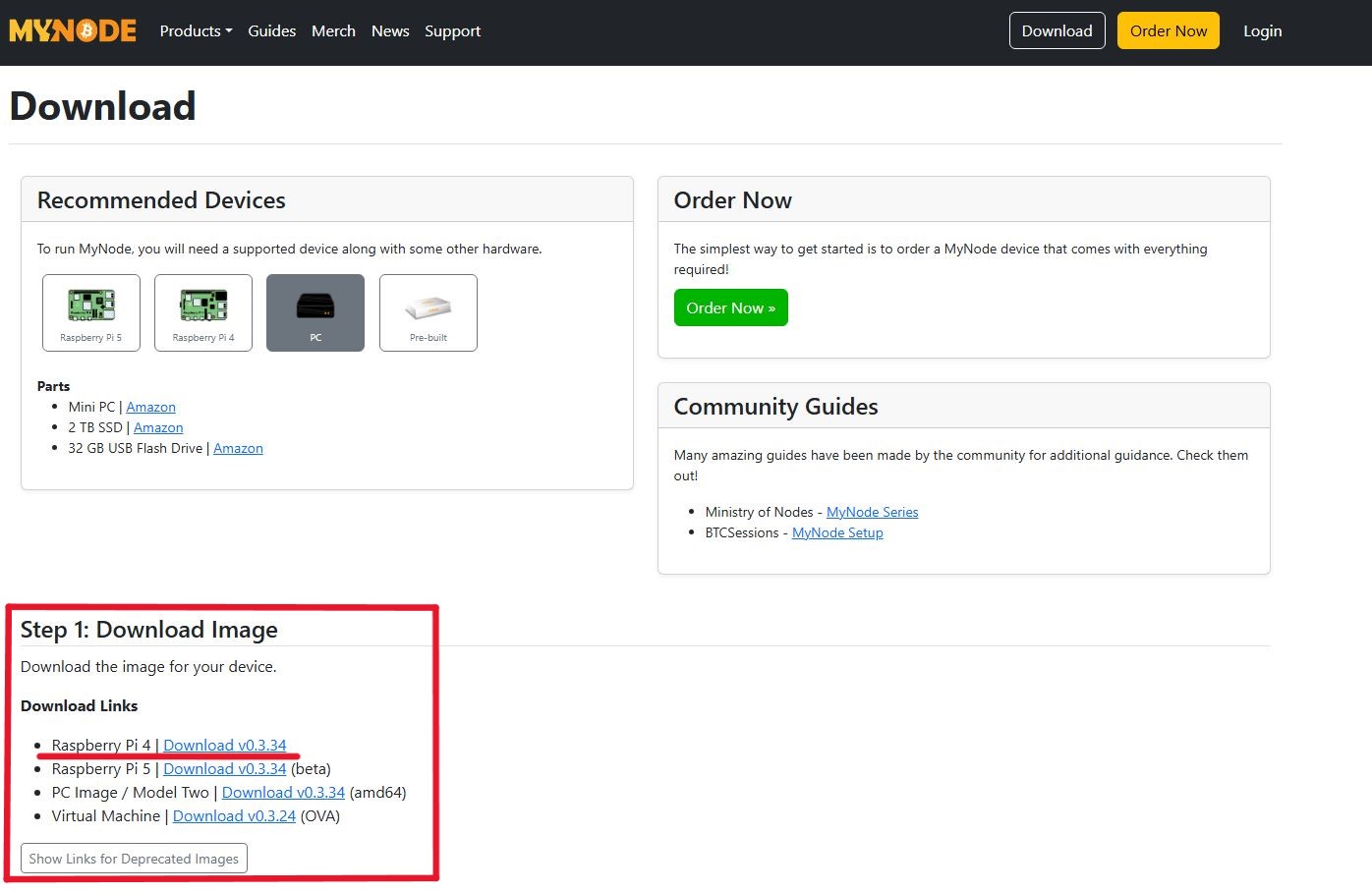 image of mynodebtc download page